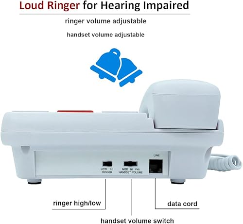 Miniatura 6 de TelPal Teléfono de botón grande con cable para el hogar de personas mayores, teléfono fijo de gran número con cable para personas mayores con