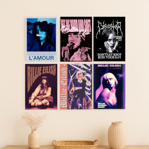 Image of Wallgasm Pack of 6 - Billie Eilish Posters 8x12 inch (A4 Size) 300 GSM | Pop Star | Music | Billie Eilish Merchandise | Posters, For Living room