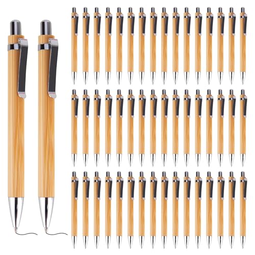 Juego de Bolígrafos Madera de Bambú 30 Pcs Elegante Bolígrafos de Retráctiles, Bolígrafo de Bambú de Tinta Negra, Bolígrafos Retráctiles para Escribir Diarios Escuela Oficina