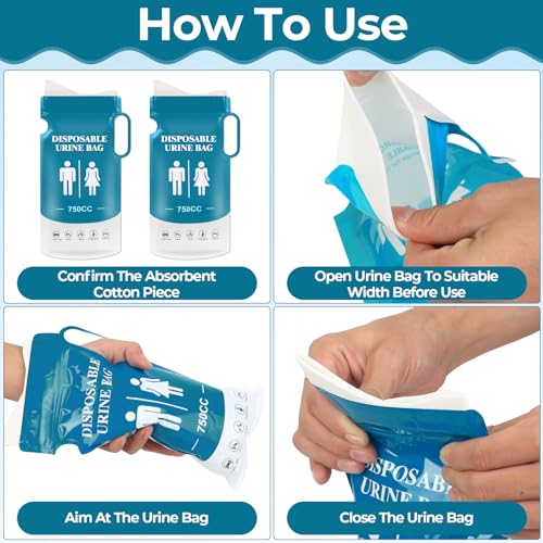 15 Stück 750ml Urinbeutel für Unterwegs Frauen Männer, Reisetoilette Erwachsene, Tragbares Pinkelbeutel mit Gel, Urinella mit Griff, für Camping Reisen Auto Stau Outdoor Notfalltoiletten Zubehör