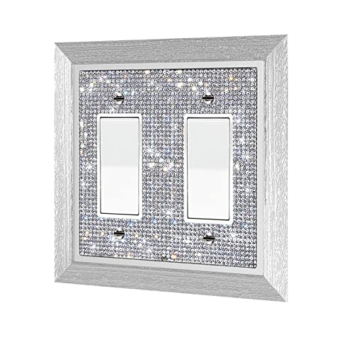 Plaque murale double interrupteur strass et bois chic pour salon de luxe