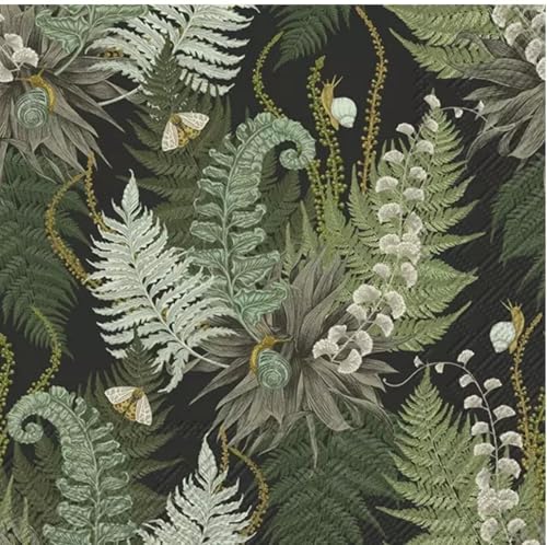 Set of 2 Individual Decoupage Paper Party Napkin Ferns Unfurling Plants Watercolor Decor Luncheon Napkins for a Birthday Holiday, Wedding, Cocktail Party