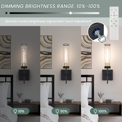 Image of Wall Sconces,Battery Operated Wall Sconce 10400mAh Black and Gold Fast Chargin Endurance 150 Hours Infinitely Dimmable with Remote Control Wireless Wall Lights for Bedroom Living Room Hallway