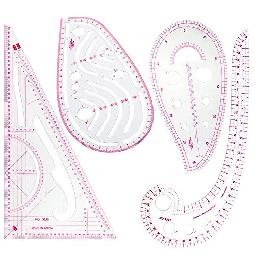 Sewing Ruler, 4 Pieces Sewing Tools French Curve Metric Shaped Ruler Measure for Sewing Dressmaking Pattern Design Drawing Template