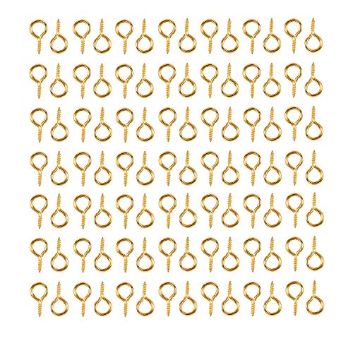 HUIHUIBAO 100 Pieces Small Screw Eyes Pin Hook for Jewelry for Jewelry Making Findings DIY Crafts, 6 x 13mm (Gold)