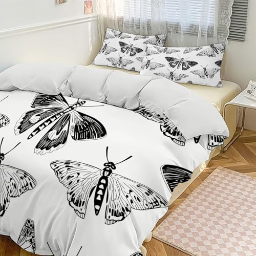 Housse de couette papillon de nuit rétro microfibre noir et blanc - 3