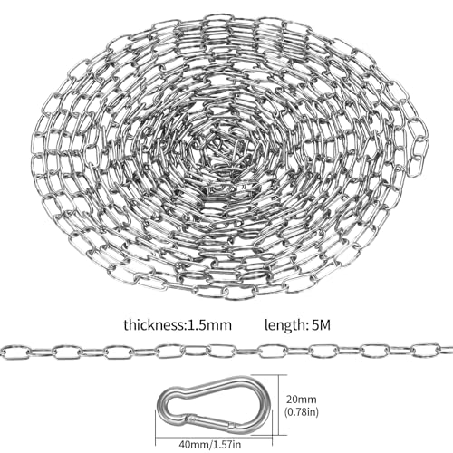Edelstahlkette Meterware, 5M Metallkette Stahlkette, 1,5mm Gliederkette, Kettenglieder, Verlängerungskette Edelstahl Ketten zum Aufhängen für Hundekette Ankerkette Wäschekette Schwenkkette