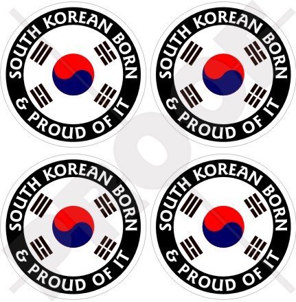 Sud Corea Born & Proud Daehan Minguk Hanguk Coreano 50 mm (2") vinile adesivi paraurti casco, decalcomanie x4