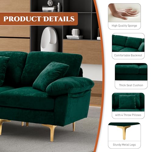 Image of OUYESSIR U-Shaped Sectional Sofa Couch, 4 Seat Sofa Set for Living Room, Convertible L-Shaped Velvet Couch Set with Chaise Lounge, Ottoman and Pillows,114 inches (Emerald Green)