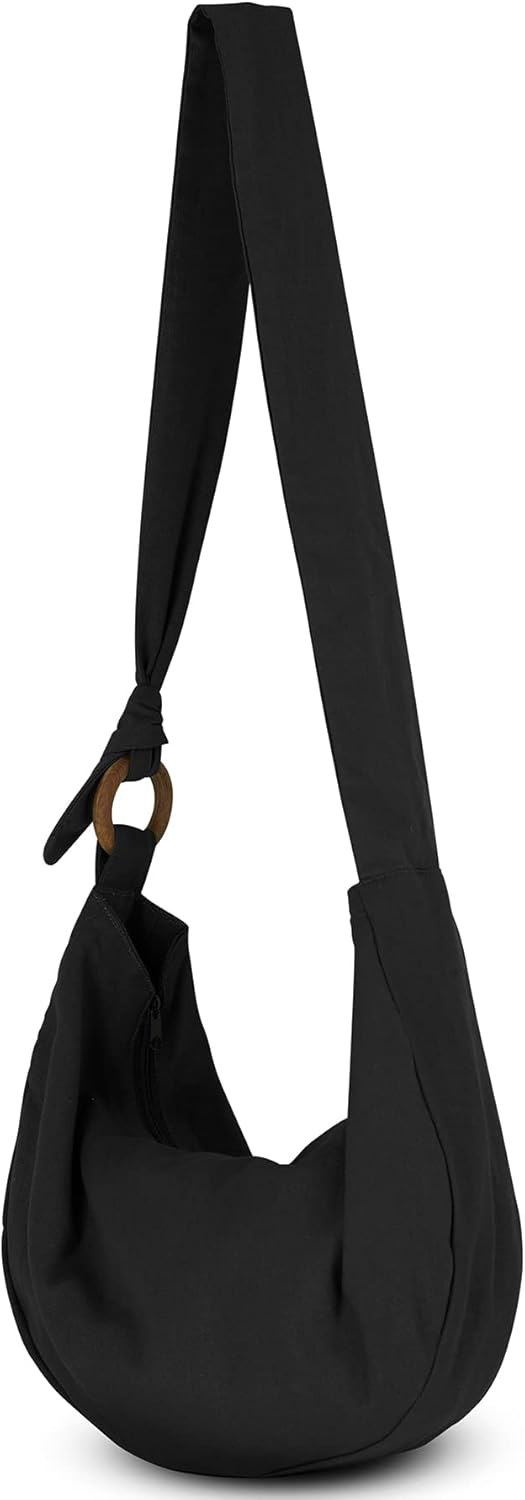 Hobo Crossbody Bag for Women β Handmade Cotton Boho Purse with Wooden Ring | Lightweight Slouchy Shoulder Sling Tote Bag