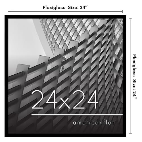 Americanflat 24x24 Picture Frame with Polished Plexiglass - Streamline Collection - Thin Border Square Frame for Wall Display - Hanging Hardware Included - Black