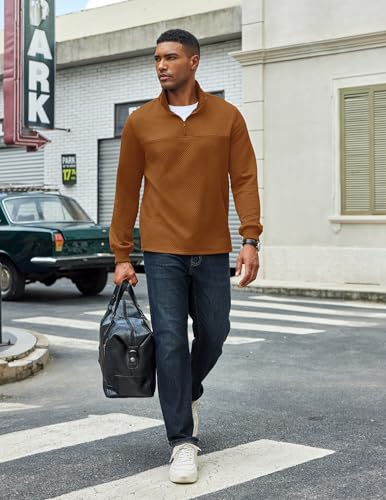 COOFANDY Men's Quarter Zip Pullover Lightweight Textured T-Shirts Long Sleeve Casual Mock Neck Polo Shirts4