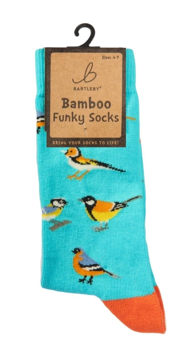 Bartleby Garden Birds Bamboo Blend Pattern Socks, Size 4-7 (Turquoise)