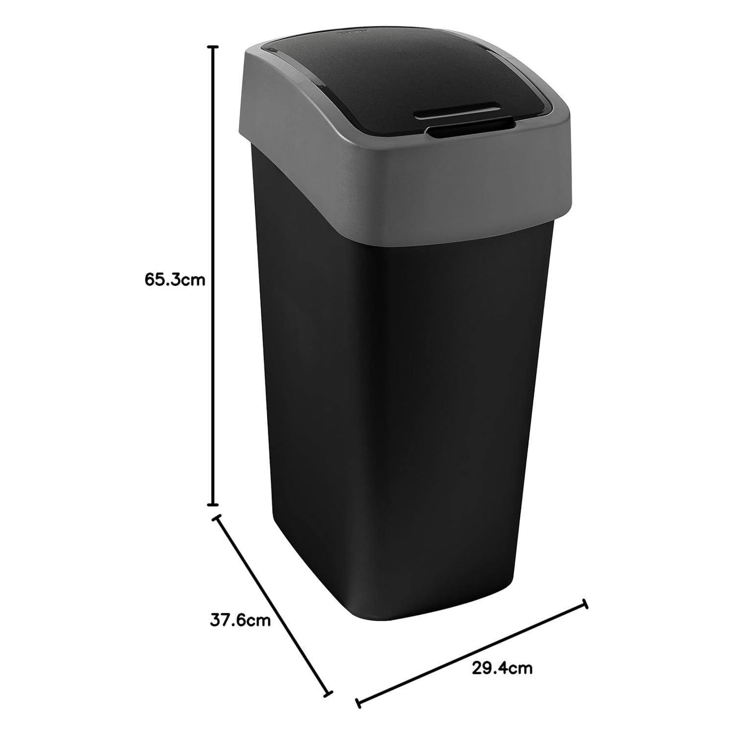 Curver 229411 Flip Bin - Pattumiera in plastica, 50 l, 29,4 x 37,6 x 65,3 cm, Colore: Nero/Argento