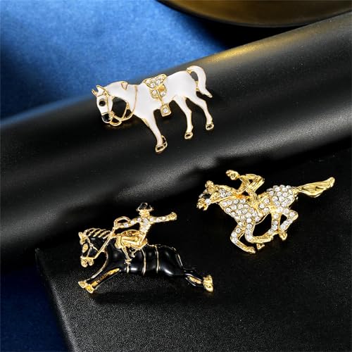 Image of Dreuyet Horse Brooch Pin Horse Racing Suit Lapel Pin for Women Men Rhinestone Antique Gold Horse Animal Brooch Clothing Outfits Accessory Jewelry
