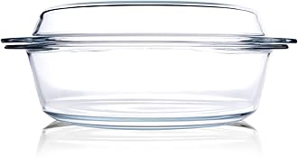 Round Tempered Glass Casserole Dish with Lid, Glass Casserole Baking Dish for Oven, Freezer and Dishwasher Safe - 3QT