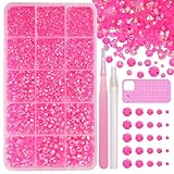 16000 Pcs Resin Rhinestones for Crafting, Flatback Hot Pink Gems Jelly Rhinestones, Mixed Sizes Pink Bedazzling Crystal with Pickup Tool for DIY Crafts Clothing Tumblers Mugs Shoes Fabric Nail Art