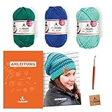 Merinowolle: Mit einem qualitativen Mix aus 30% Schurwolle und 70% Polyacryl ist diese Wolle strapazierfähig, fusselfrei, pflegeleicht und eignet sich hervorragend für Mützen, Stirnbänder und Schals.