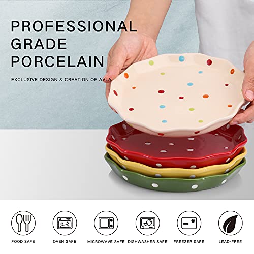 Avla 4 Pack Porcelain Dessert Plates, 7.6 Inch Small Appetizer Salad Plate, Kitchen Serving Flat Dishes For Snacks, Appetizer, Ice Cream, Fruit, Wedding Cake Plate, Polka Dot #TOP2