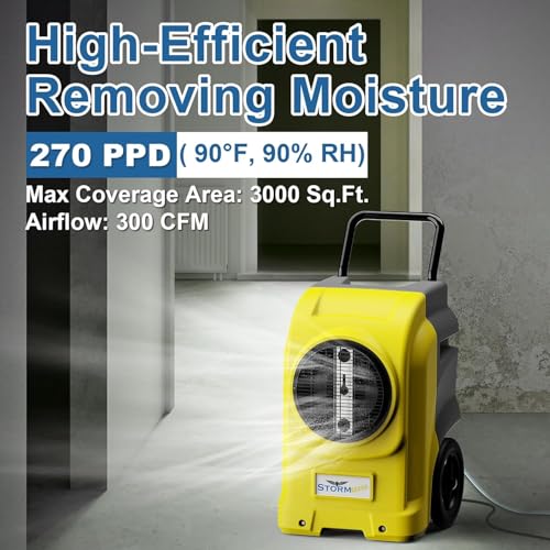 Image of ALORAIR 270 PPD LGR Commercial Dehumidifier with Pump & Drain Hose, Portable Industrial Dehumidifiers with Wheels for Water Damage Restore, Basement, Garage, 6 Years Warranty (Yellow)