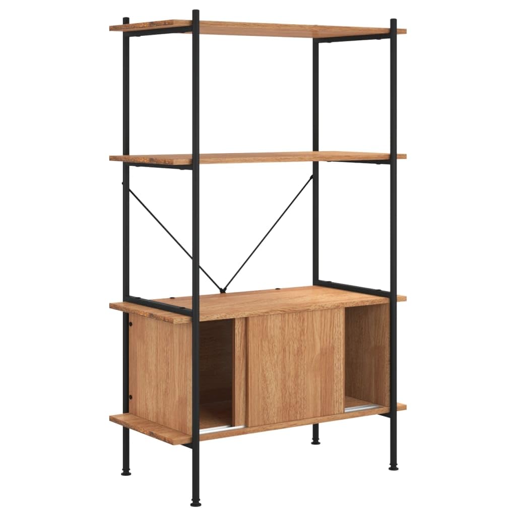 Scaffale con 4 ripiani e armadio, libreria 80 x 40 x 130 cm, in legno e acciaio, scaffale portaoggetti per soggiorno e ufficio, marrone chiaro e nero