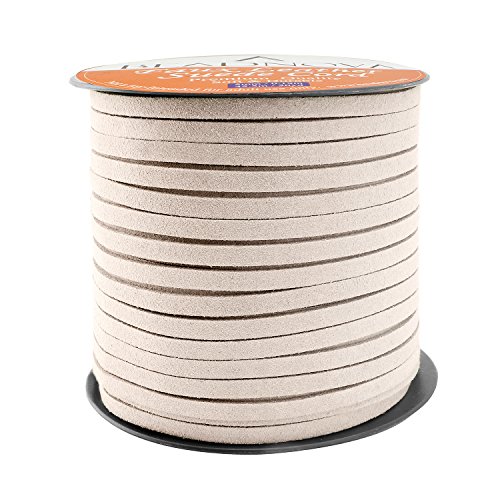 BEADNOVA 5mm Flat Leather Cord Faux Suede Cord 50 Yards Roll Spool for Necklace Bracelet Jewelry Making (Cream White)