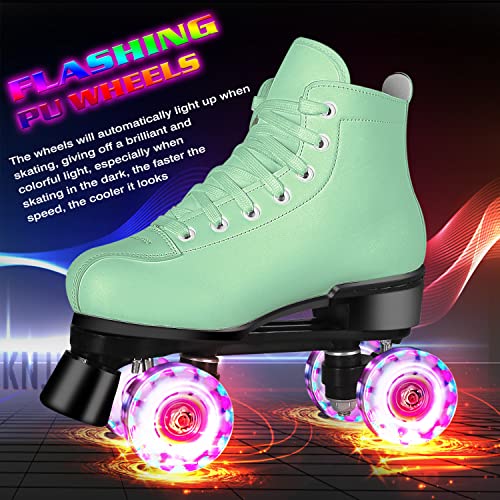 Perzcare Roller Skates For Women&Girls,Classic Double Row 4 Wheels Shiny Quad Men's Skates,Pu Leather High-Top Roller Skates For Teens/Adult/Boys/Unisex Indoor/Outdoor #TOP2
