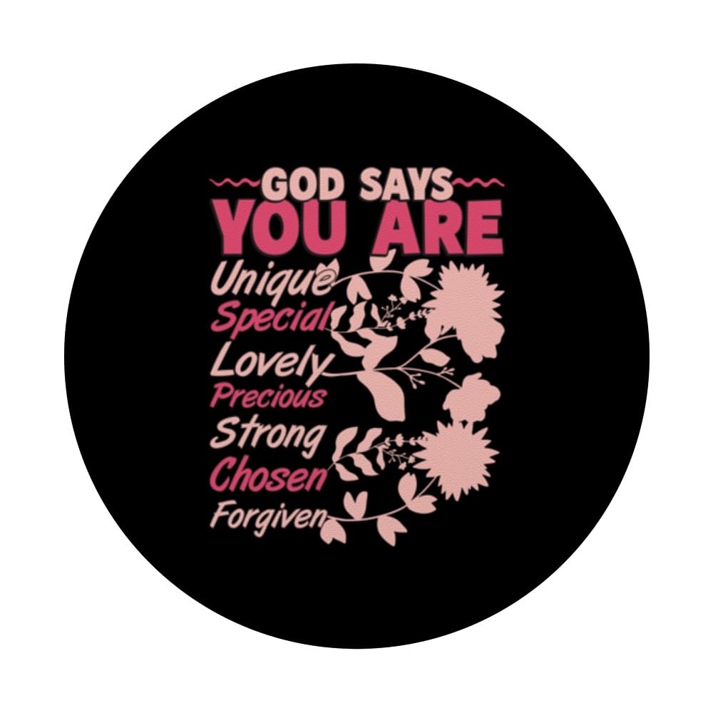 God Says You Are Unique Strong Chosen Forgiven Religious PopSockets Swappable PopGrip, Black - Image 3