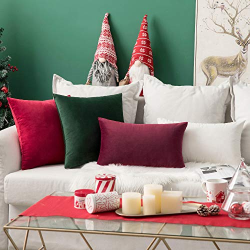 Image of MIULEE Pack of 2 Velvet Pillow Covers Decorative Square Pillowcase Soft Solid Cushion Case for Sofa Bedroom Car 26 x 26 Inch Wine Red