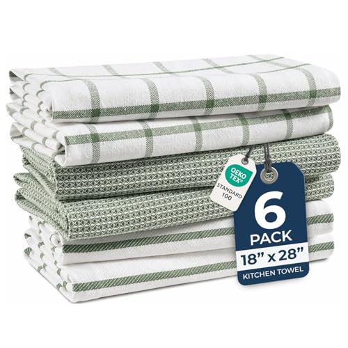 LANE LINEN Cotton Kitchen Towels Set, 6-Pack – Absorbent, Quick-Drying Dish Towels, 18' x 28', Premium Hand and Tea Towels - Olive