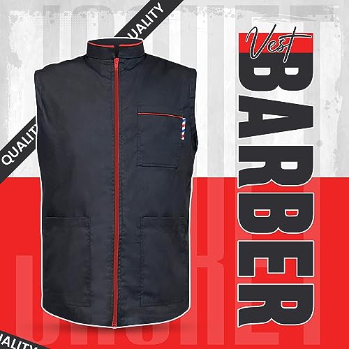 Professional Barber New Shirt Jacket Men's Black Sleeveless and Features 2 Pockets for Barber Tools And One Way Zipper3