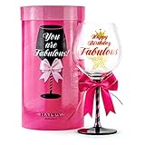 Happy Birthday Wine Glass for Women | Fun Gift Idea for Best Friend, Sister, Mom, Grandma, Aunt, Mimi, Teacher | Fabulous Any Age Bday Girl Present for Her | Big Glitter Decorated Glassware