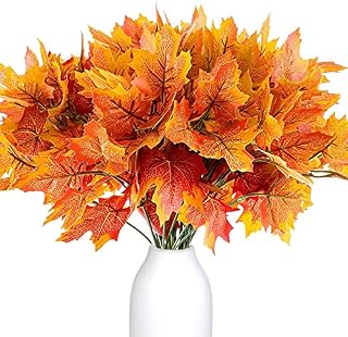 4 Bunches Artificial Autumn Decorations Maple Leaf Fake Plants Leave Stems for Fall Vase Decoration Indoor Home Shrubs Wedding Thanksgiving Party Fireplace Christmas