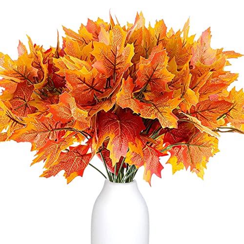 4 Bunches Artificial Autumn Decorations Maple Leaf Fake Plants Leave Stems for Fall Vase Decoration Indoor Home Shrubs Wedding Thanksgiving Party Fireplace Christmas