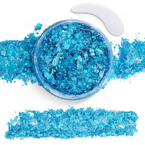 Blue Face Body Glitter,Mermaid Sequins Makeup Glitters Face Paint, Chunky