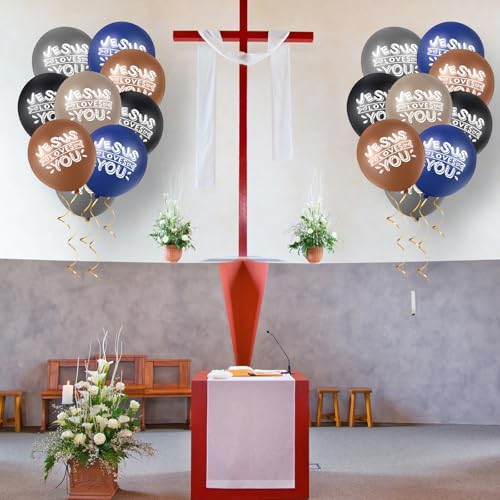Image of Gejoy 60 Pcs Jesus Loves You Balloon 12 Inch Latex Christian Religious Jesus Balloon Party Decor for He Is Risen Party Decor Favor Cross Church Event Birthday Sunday Supplies(Neutral Colors)
