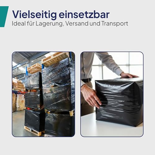 Inoverse 1 Rolle Stretchfolie Schwarz, 50cm/1.5kg Folie Für Möbel & Umzug, Palettenfolie, Wickelfolie, Verpackungsfolie auf Rolle, Strechfolienrolle, Verpackungsmaterial, Schwarz Folie