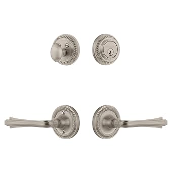 Nostalgic Warehouse Rope Rosette Entry Set with Fleur Lever in Satin Nickel-2 3/8" Backset-Right Handed