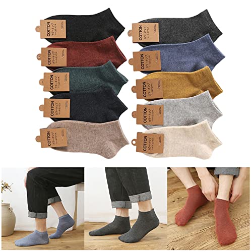 SHU GE Men's Socks,10 Pairs Mens Solid Color Low Cut Ankle Socks Casual Breathable Fashion Cotton Short Tube Boat Socks Hosiery2