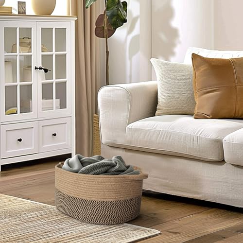 Image of MEGASKET Jute Wicker Basket with Handles, 17 inchx12 inchx8 inch Medium Woven Storage Baskets for Organizing Kids Toy, Gifts, Book, Towel, Cloth, Boho Storage Bin for Shelves, Entryway, Closet, Home Decor