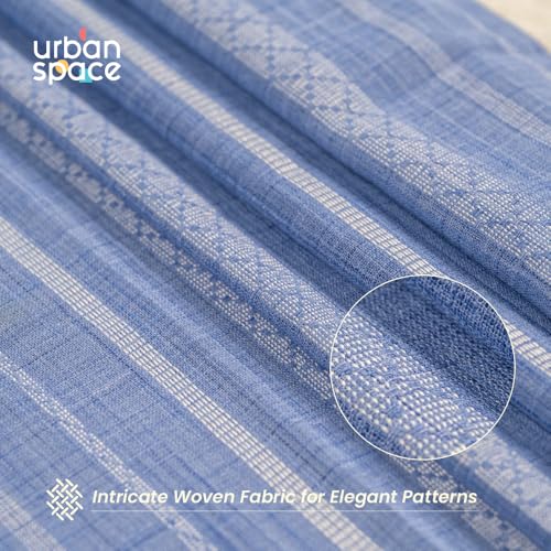 Image of Urban Space Aari Collection Weaved Sheer Curtains for Door 7 Feet Long, 40-50% Light Filtering Textured Curtains with Eyelets and Tieback, Set of 2 Decorative Curtains (Vertical Blue, 8 Feet)