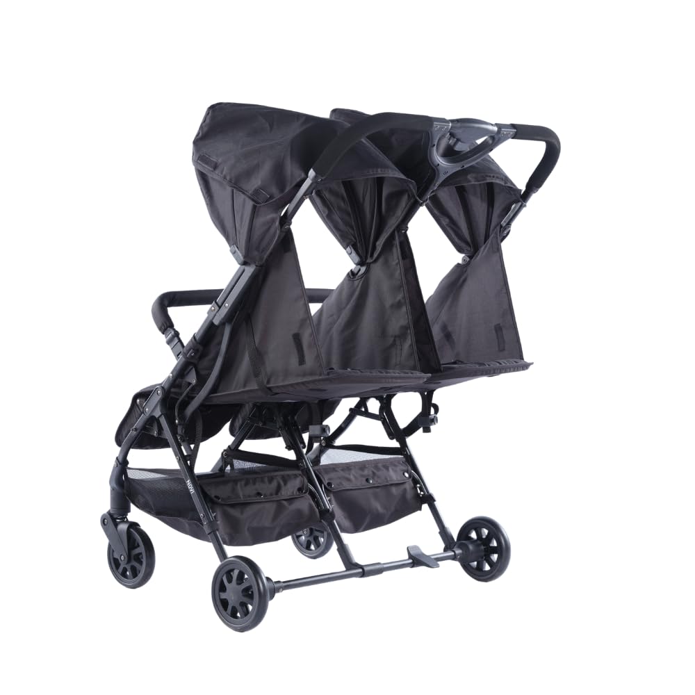 Novi Baby® Foss Go Duo, Zwillingsbuggy von Geburt an bis 15 kg (ca. 3 Jahre), extra großer Korb, leicht und klein faltbar, 5-Punkt-Sicherheitsgurt