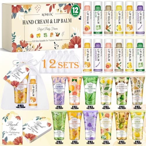 12 Pack Bulk Hand Cream and Lip Balm Set, Bulk Gifts for Women, Teacher Appreciation Gifts, Thank You Gifts, Bridal Shower Favors, Bridesmaid Gifts, Wedding Shower Favors and Small Gifts for Guests
