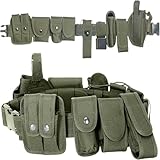 Davi Collection 10 in 1 Tactical Duty Belt,Security Military Belt with Pouches,Rig police Molded Pouches Kit Tactical Security Guard Belt,Army Green
