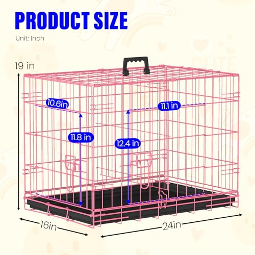 FDW Dog Crate for Small Dogs 24 Inch Folding Kennel Metal Pet Cage Pink by FDW - Used condition - Image 2