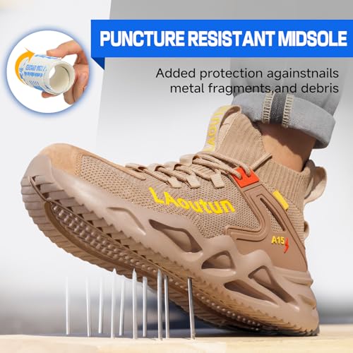 Image of LAoutun Steel Toe Shoes for Men, Lightweight Comfortable Safety Shoes with Puncture Resistant, Indestructible Work Shoes for Construction and Warehouse