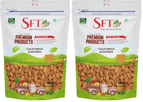 Image of SFT Pure California Almonds /Badam Whole, 200g, Real Nuts, High in Fiber, Badam Giri, Rich in Protein, Magnesium, Phosphorus and Dietary Fibre, Nuts & Dry Fruits, Value Pack (Pack of 2)
