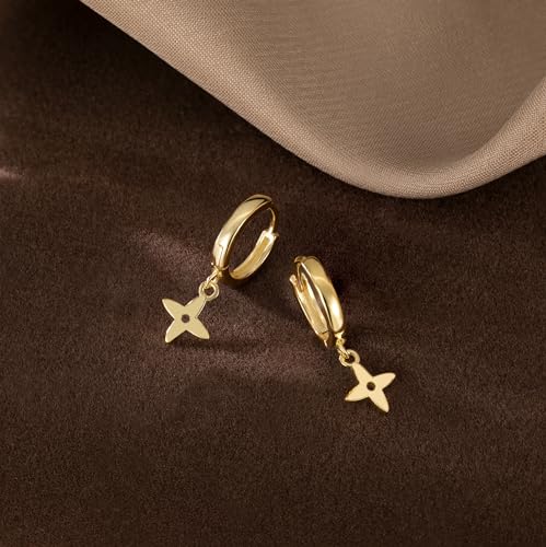 Reffeer Solid 925 Sterling Silver Four Leaf Clover Hoop Earrings for Women Teen Girls Small Leaf Hoop Earrings Huggie4