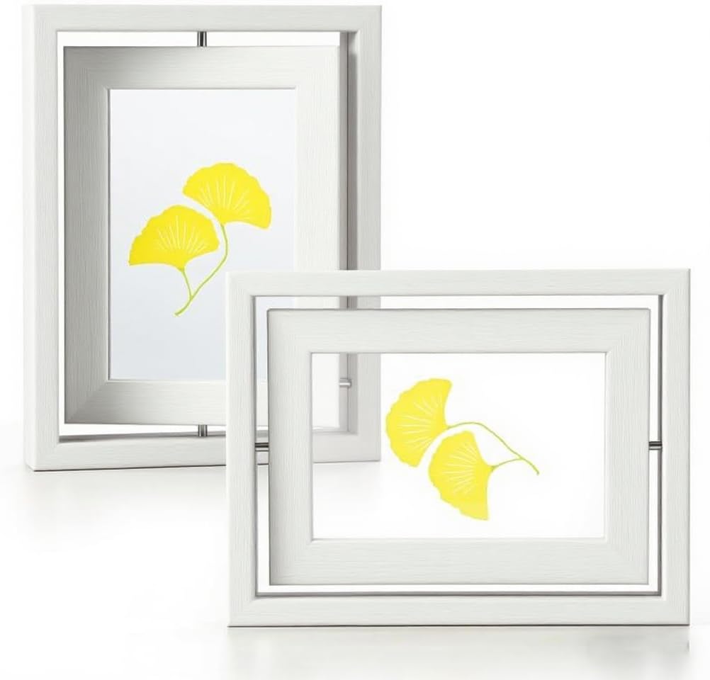 2 Pack 4x6 Rotating Floating Picture Frames, Natural Wood Floating Photo Frame Double-Sided Display with Crystal Glass for Tabletop, Desk or Shelf