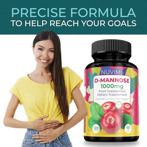 Image of D Mannose 120 Capsules - 1000 mg per Dose - Dietary Supplement Helps Promote Urinary Tract Health - Natural Vegan UTI Defense (Pack of 2)